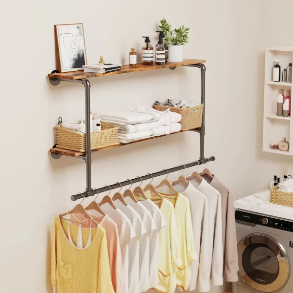 Étagère murale en bois T1 pour les vêtements de tuyaux industriels, étagères flottantes, étagère de détail T1 pour les vêtements T1 – Image 3
