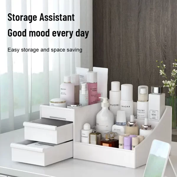 1pc Blanc nouveau tiroir maquillage boîte de stockage Dormitory Finition étagère en plastique Cosmétiques soins de la peau Dressing Table de bureau – Image 3