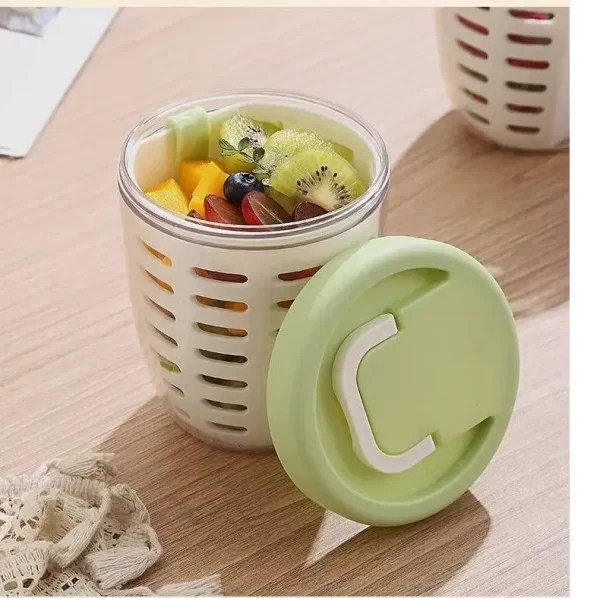 Tasse à salade avec fourchette, tasse à fruits cylindrique en plastique, fonction de Drainage multifonctionnelle, récipient à salade, boîte à déjeuner Portable – Image 7