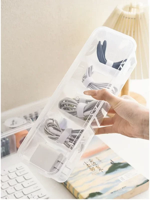 Cable de données transparent organisateur de cas Classification de l'organiseur de carte anti-poussière avec couvercle Clutter Collector Box pour Office Home – Image 6