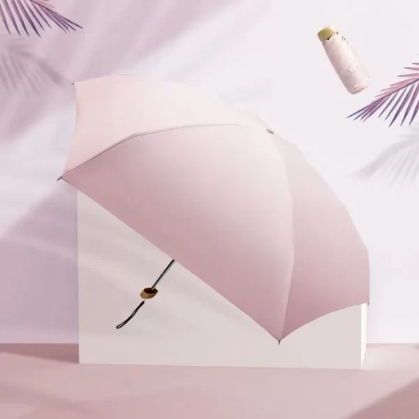 Mini parapluie Ultra léger à 5 plis, Compact, pour voyage, Protection contre le soleil et les UV, parapluie de poche avec poignée en caoutchouc, 1 pièce – Image 4