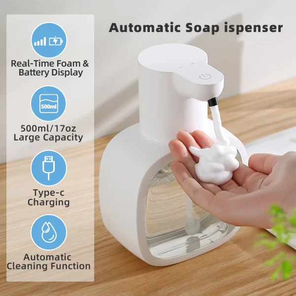 Distributeur automatique de savon mural en mousse, Machine à laver les mains intelligente, liquide Rechargeable de 500ml, capteur d'induction pour salle de bains, nouveau – Image 2