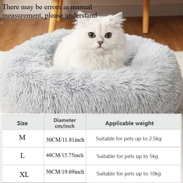 Lit en peluche rayé confortable pour animaux de compagnie, adapté aux chats et aux chiens, nid rond chaud et pour dormir en profondeur, remplissage, gris, doux, intérieur, 1 pièce – Image 5