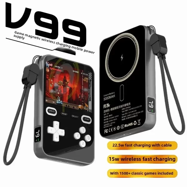 Mini Console de jeu portable à Absorption magnétique sans fil ou type-c, charge rapide, 5000mAh, avec plus de 1500 jeux – Image 2