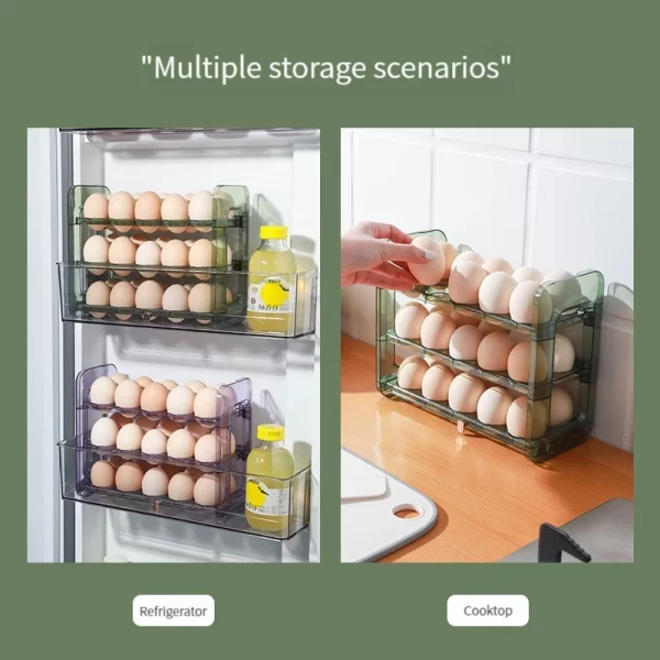 Boîte de rangement pour réfrigérateur d'œufs de cuisine de grande capacité, organisateur de plateau à œufs multicouche Portable, porte-œufs pratique à ouverture/fermeture – Image 6