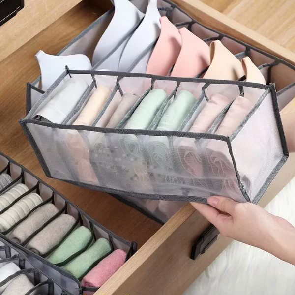 6 / 7 / 11 sous-vêtements pliables sous-vêtements organisateur de chaussettes avec diviseurs boîte de stockage de vêtements sac en maillage respirant pour armoire – Image 3