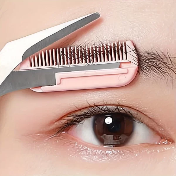 Ciseaux de coupe de sourcils roses avec peigne intégré - acier inoxydable, outil de toilettage précis, créant des sourcils parfaits – Image 2