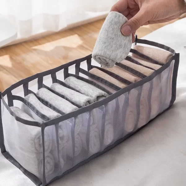 6 / 7 / 11 sous-vêtements pliables sous-vêtements organisateur de chaussettes avec diviseurs boîte de stockage de vêtements sac en maillage respirant pour armoire – Image 2