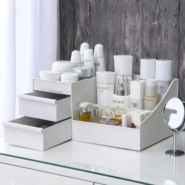 1pc Blanc nouveau tiroir maquillage boîte de stockage Dormitory Finition étagère en plastique Cosmétiques soins de la peau Dressing Table de bureau – Image 4