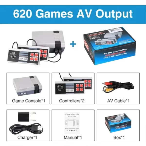 Consoles de jeux vidéo rétro 8 bits, Mini bâton de jeu Compatible HDMI, 620 jeux intégrés, double manette de jeu, joueurs classiques, loisirs – Image 3