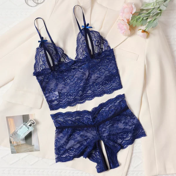 Ensemble de soutien-gorge bleu pour femmes, sous-vêtements érotiques transparents, Lingerie Sexy, robe de poupée, soutien-gorge et culotte, ensembles deux pièces – Image 6