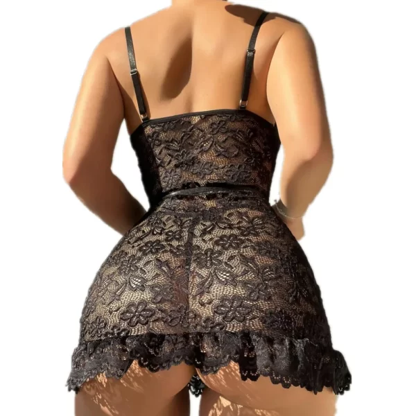 Ensemble de Lingerie Sexy en dentelle, vêtements de nuit érotiques sans entrejambe, pyjama, robe de nuit en dentelle, chemise de nuit, string – Image 5