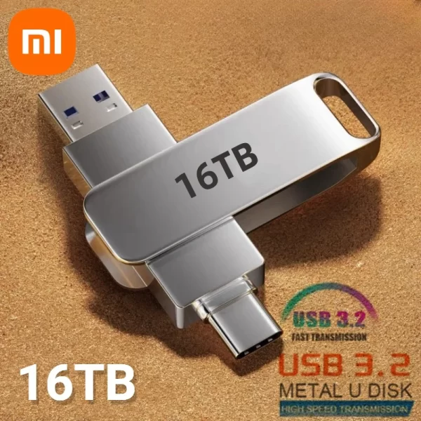 Xiaomi 3.2 U disque flash USB16TB transfert métallique haute vitesse lecteur haute capacité de type C mémoire portable bâton imperméable – Image 2