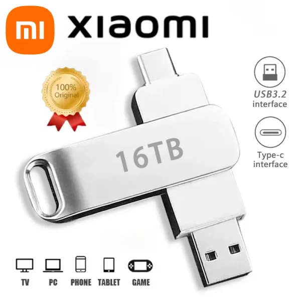 Xiaomi 3.2 U disque flash USB16TB transfert métallique haute vitesse lecteur haute capacité de type C mémoire portable bâton imperméable – Image 7