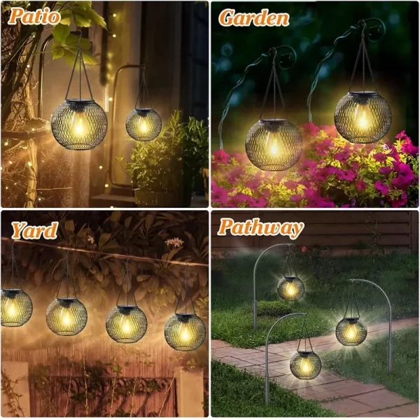 Lanterne solaire extérieure, lumières solaires améliorées Ortiny pour lumières suspendues extérieures décoratives lanternes solaires imperméables – Image 6