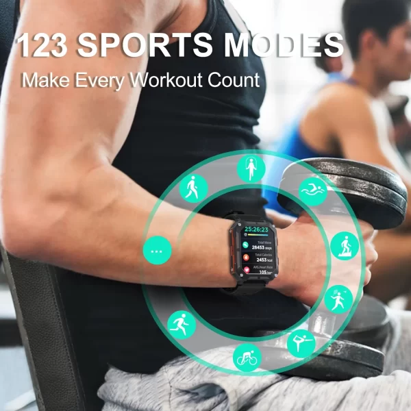 Montre intelligente de sport C20Pro pour homme, appel Bluetooth, étanche IP68, mode multi-sports, surveillance de la santé, montre intelligente militaire – Image 3