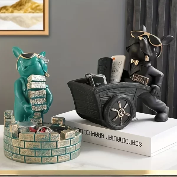 Statue de chien bouledogue français avec Barrow, décor de salle en direct, Sculpture en résine, décoration de Table, ornement, Figurine de chien – Image 3