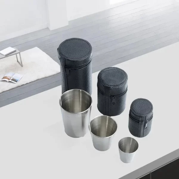 2025 4 pièces tasses en acier inoxydable de voyage en plein air Mini verres pour whisky vin avec étui verres portables 30 ml/70 ml/170 ml – Image 4