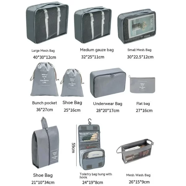 7 / 8 / 9 / 10 Pcs Set Voyage Organiseur Sacs de stockage Valise Emballage Cubes Set Cases Portable Vêtements Voyage Chaussures Tidy Pouch Folding – Image 5