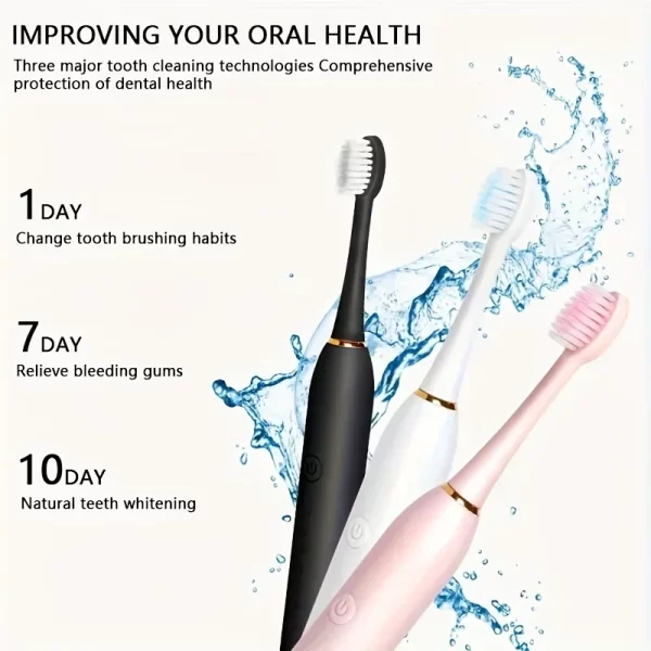 Brosse à dents électrique automatique pour adultes et enfants, brosse à dents universelle à poils souples, charge de brosse à dents automatique à Six vitesses – Image 3