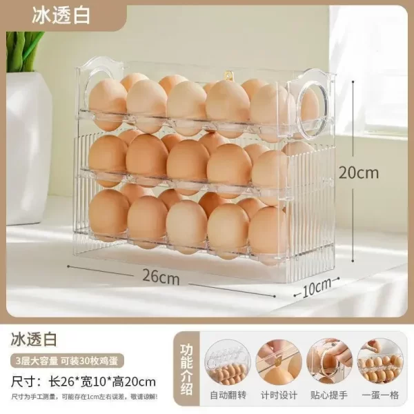 Boîte de rangement pour réfrigérateur d'œufs de cuisine de grande capacité, organisateur de plateau à œufs multicouche Portable, porte-œufs pratique à ouverture/fermeture – Image 7