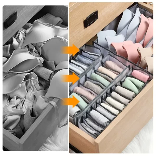 6 / 7 / 11 sous-vêtements pliables sous-vêtements organisateur de chaussettes avec diviseurs boîte de stockage de vêtements sac en maillage respirant pour armoire – Image 5