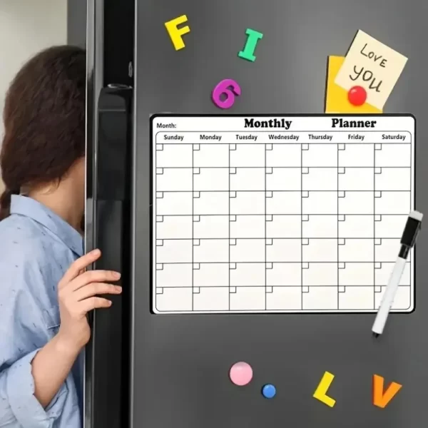 Calendrier magnétique élégant effaçable à sec – Planificateur mensuel polyvalent pour réfrigérateur – Organisation et décoration faciles de cuisine – Image 3