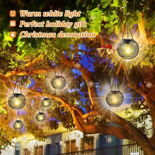 Lanterne solaire extérieure, lumières solaires améliorées Ortiny pour lumières suspendues extérieures décoratives lanternes solaires imperméables – Image 3