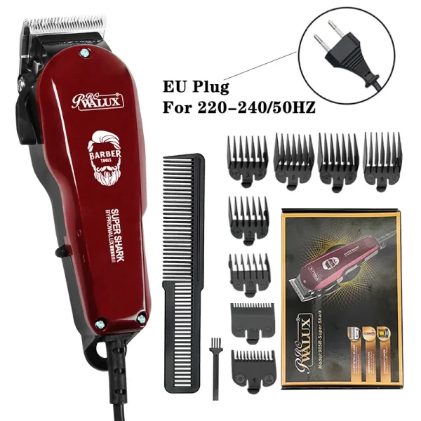 WALUX professionnel AC220-240V tondeuse à cheveux 10W puissant tondeuse à cheveux maison homme rasoir 2M câble Machine de coupe de cheveux 8 peignes de garde – Image 2