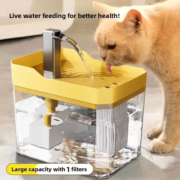 Fontaine à eau pour chat de 1,5 l, filtre automatique, abreuvoir pour animaux de compagnie, USB, distributeur automatique de fontaine à eau potable, Circulation d'eau en direct – Image 5