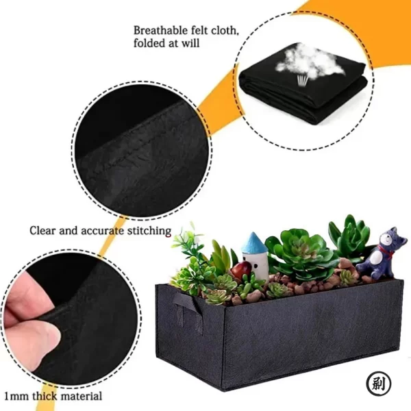 Seau de culture carré en feutre, sac de croissance des plantes, sac de culture multifonctionnel en feutre Non tissé pour plantes végétales – Image 3