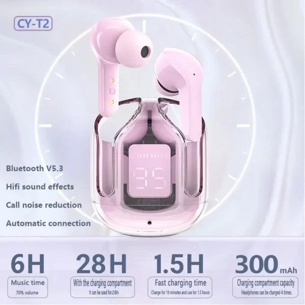 TWS écouteurs sans fil Transparent Bluetooth dans l'oreille casque ENC sport casque alimentation LED affichage numérique stéréo son écouteurs – Image 4