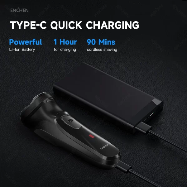 ENCHEN Blackstone Électrique Rasoir Rotatif pour Hommes 3D Flottant Lame Lavable Type-c USB Rechargeable Rasage Barbe Machine – Image 5