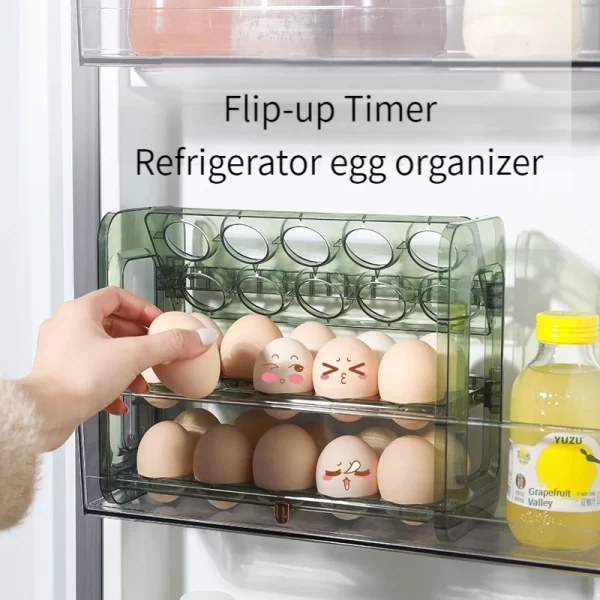 Boîte de rangement pour réfrigérateur d'œufs de cuisine de grande capacité, organisateur de plateau à œufs multicouche Portable, porte-œufs pratique à ouverture/fermeture – Image 5