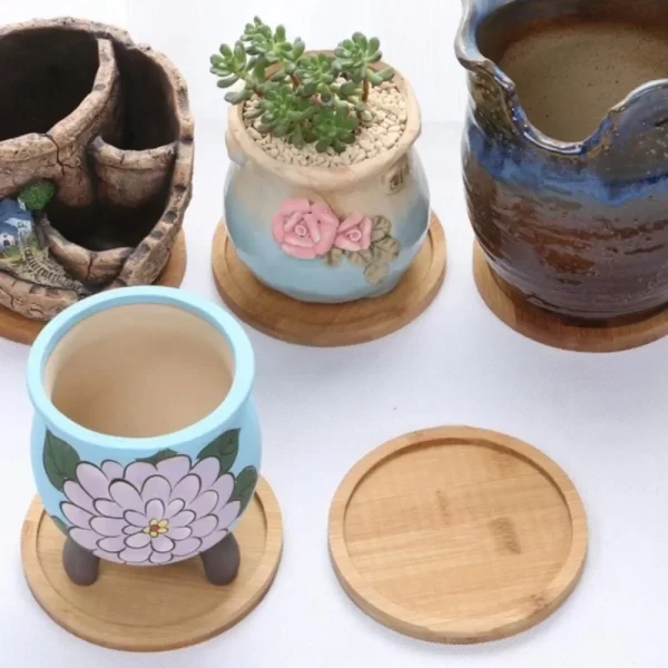 Plateau multi-bambou, soucoupe en bois, Pot de fleur, plateau de tasse, plaque de dessous de verre pour cuisine, assiette décorative, dessous de verre créatif, tapis de tasse à café – Image 4