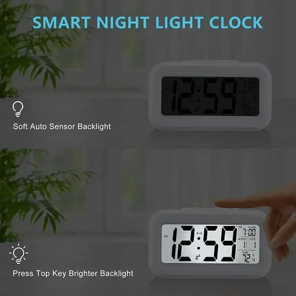 Alarme numérique LED rétroéclairage snooze données calendrier horaire bureau multifonction électronique rétroéclairage horloge de table – Image 4