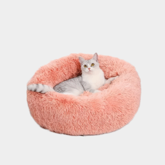 Lit en peluche rayé confortable pour animaux de compagnie, adapté aux chats et aux chiens, nid rond chaud et pour dormir en profondeur, remplissage, gris, doux, intérieur, 1 pièce