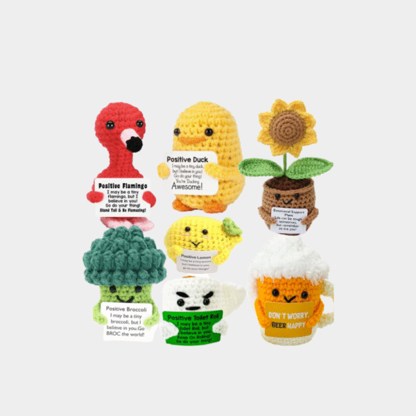 Poupée au Crochet de câlin de poche à énergie positive, Mini peluche tricotée à la main, pomme de terre, tortue, légumes, canard, cadeau de soutien amusant avec carte