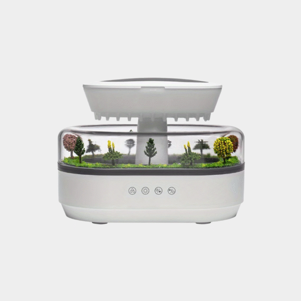 2024 Nouveau diffuseur d'aromathérapie de gouttes de pluie simulé Forest Green Landscape Humidificateur d'huile essentielle avec musique de bruit blanc naturel