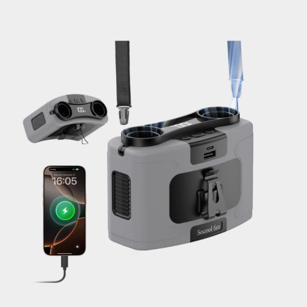 Socool fan Ventilateur de Taille Portable 20000mAh, Double Sortie d’Air, 10 Vitesses, 16000RPM, Pour l’Extérieur, À Porter au Cou ou à la Ceinture, avec Fonction Batterie Externe, Pour Livreurs et Chantiers