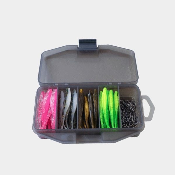 61 pièces/ensemble d'équipement de pêche à appâts souples pour poissons bioniques avec boîte de rangement de crochets, matériel de pêche en plein air doux et portable